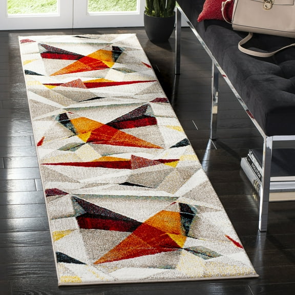 SAFAVIEH Porcello Karenza Abstract Prism Runner Rug, Light Grey/Orange, 2'3" x 8'