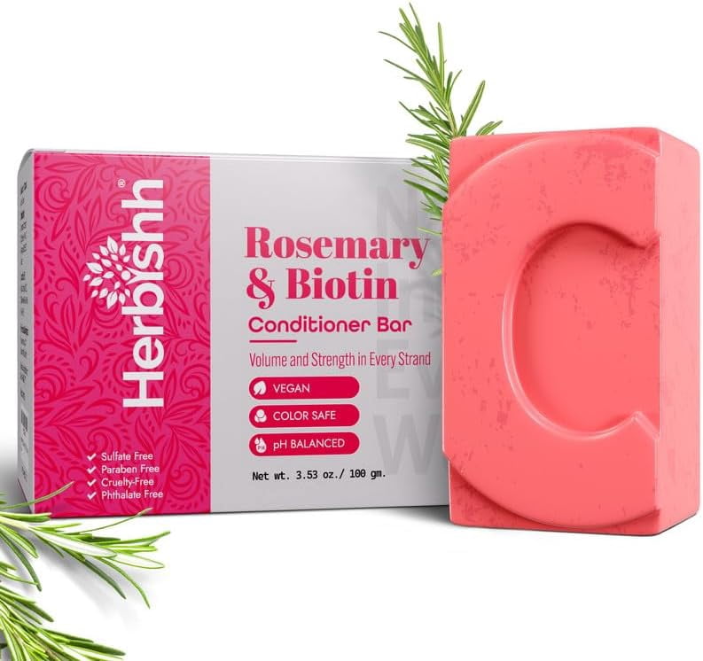 (2 pack) Herbishh Rosemary Conditioner Bar for Hair Growth, Volumizing Solid Conditioner, Strengthening Biotin Bar, Cleansing Soap for Women & Men, Ideal for Curly & Straight Hair Vegan & Sulfate-Free 3.53 oz