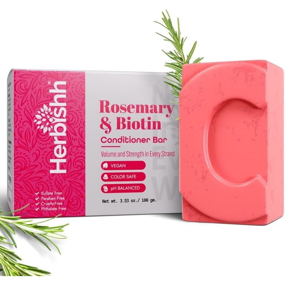 Herbishh Rosemary Conditioner Bar for Hair Growth, Volumizing Solid Conditioner, Strengthening Biotin Bar, Cleansing Soap for Women & Men, Ideal for Curly & Straight Hair Vegan & Sulfate-Free 3.53 oz
