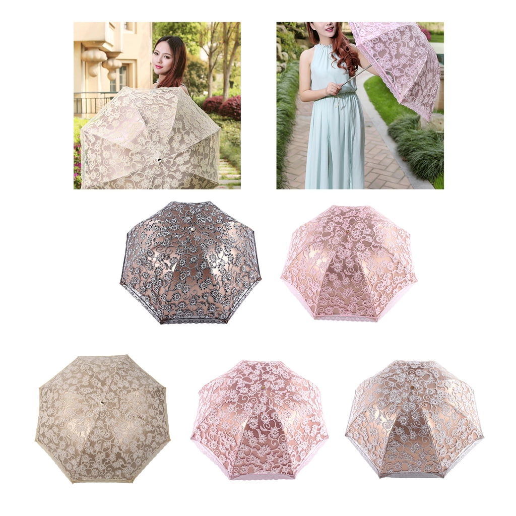 lanema Luxury Flower Umbrella Rain Women 3 Folding Double Layer Lace Up Parasol