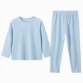 thumbnail image 7 of masbird Toddler Girls Boys Pajamas Cotton Kids 2 Piece Solid Color Pjs Sleepwear Clothes Sets Fall Winter 6-12 Months 12-24 Months 2t 3t 4t 5t 6t 7t 8t 9t Children(Blue,7-8 Y), 7 of 7