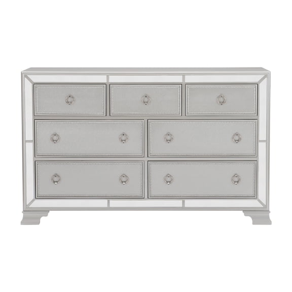 Miekor Furniture Glamorous Silver Finish Dresser 1pc 7 Drawers Beveled Mirror Trim Modern Bedroom Furniture 49026