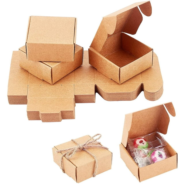 Mini cajas de regalo, 50 unidades, cubos de 5 x 5 x 2,5 cm, de papel kraft para envolver regalos, accesorios de papel hechos a mano, caja para jabón, pendientes, pequeñas joyas y manualidades.