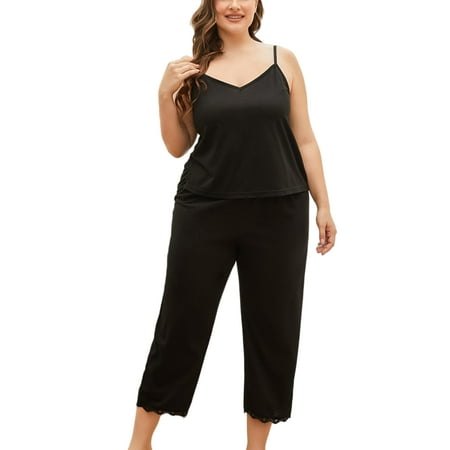 

Frontwalk Women Cami Pajama Set Comfy Sleepwear Nightwear Plus Size 2 Pieces Pjs Set with Capris