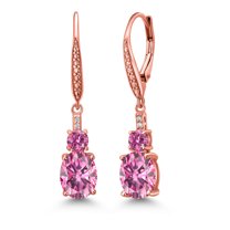 Gem Stone King 18K Rose Gold Plated Silver Pink Moissanite and White Lab Grown Diamond Dangle Earrings for Women (4.49 Cttw, Oval 9X7MM)