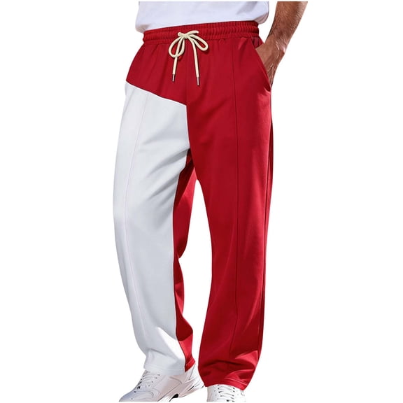 Generic Mens Baggy Fleece Sweatpants Fashion Color Block Loose Fit Wide Leg Pants Elastic Waist Drawstring Straight Pant