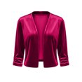 thumbnail image 5 of Vivianyo HD Women's Velvet Cropped Open Front Shrug Cardigan, Ruched Three Quarter Sleeve Cover Up for Women, Outer Layer for Dinner Events and Evening Plans, Size S-3XL, 5 of 6
