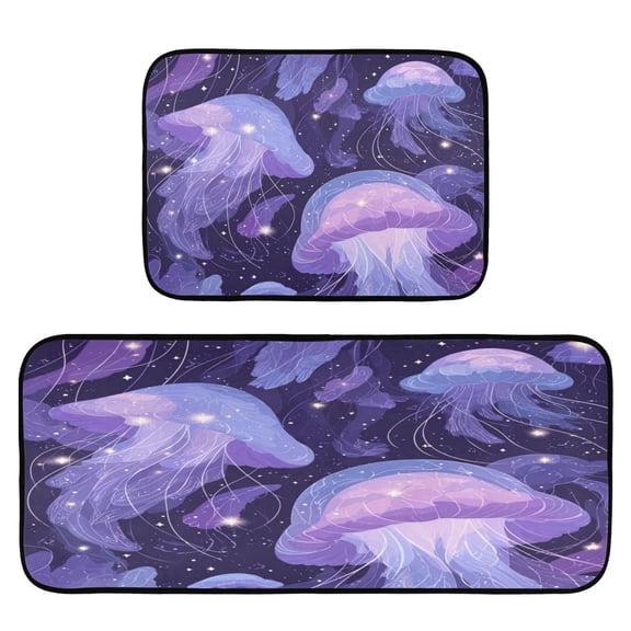 2-Piece Kitchen Mat Set Non Slip Washable Floor Mats Decorative Rugs for Kitchen Sink Laundry Jellyfish in Space