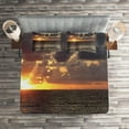 thumbnail image 2 of Ambesonne Ocean Quilted Coverlet 3 Pcs, Sunrise Clouds Cancun, King Size, Blue Grey Orange Yellow, 2 of 2