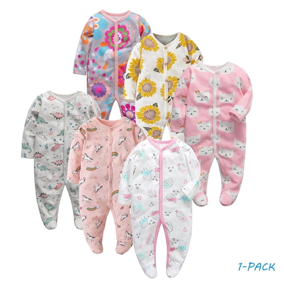 Bellafa Infant Baby Girls' Footed Jumpsuit One-Piece Button Snap Newborn Casual Cotton Romper Onesies 0-12M Long Sleeve Coming Home Bodysuit