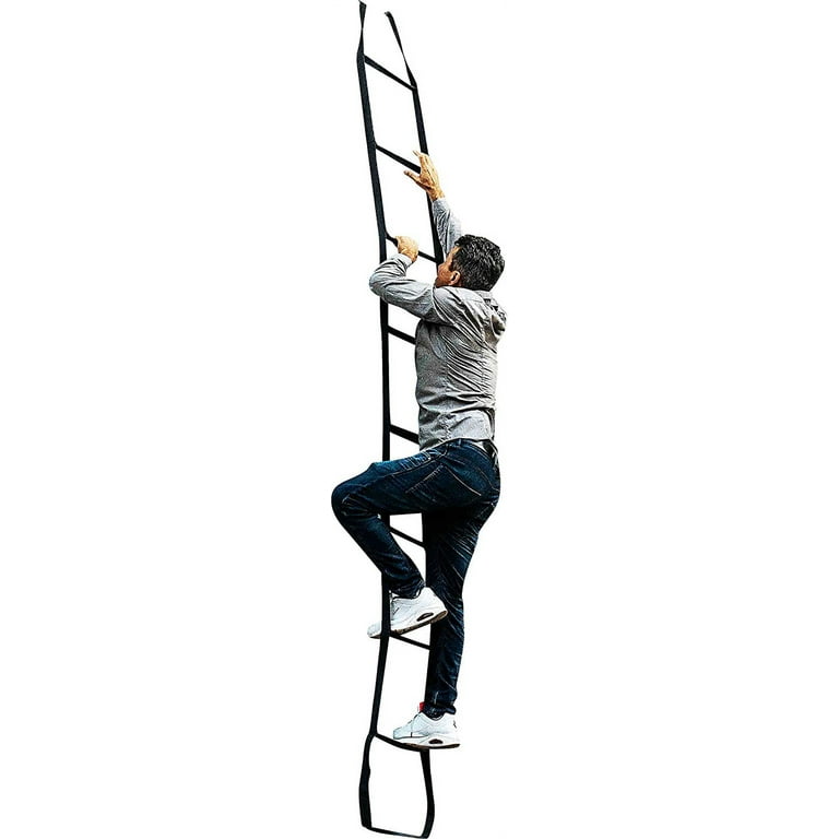 Ladder Rope for Kids or Adults 16ft (5m) | Outdoor Climbing Ladder Made in USA with Carabiners & Hooks | Lightweight Ladder | Webbing Rope Ladder
