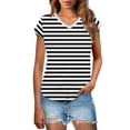 thumbnail image 1 of Staron Hauts pour Femmes Été Liquidation à Moins de 5 $ T-Shirts d'Été à Rayures Froncés à Manches Courtes T-Shirts Basiques Hauts à Col en V Chemises, 1 of 7