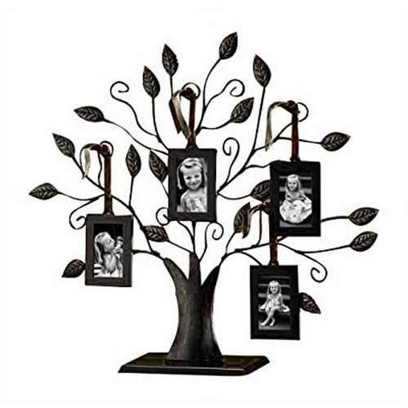 Klikel Family Tree Photo Display Stand, Bronze Metal, 4 Hanging Picture Frames, 13 x 12.5 Inch