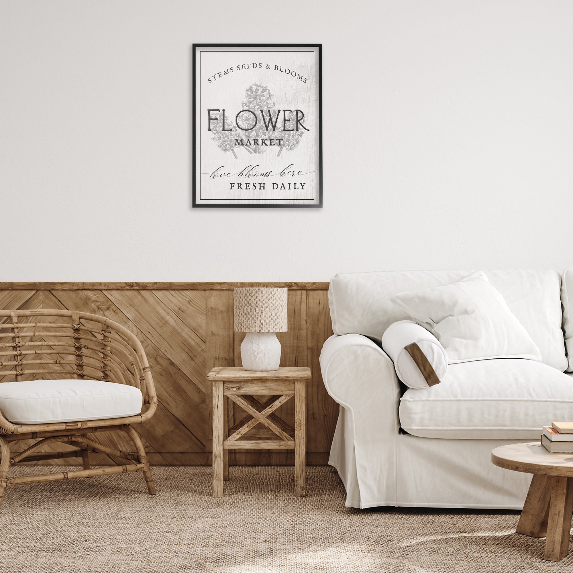 Stupell Industries Flower Blooms Market Typography Painting Black Framed Art Print Wall Art, 24 x 30