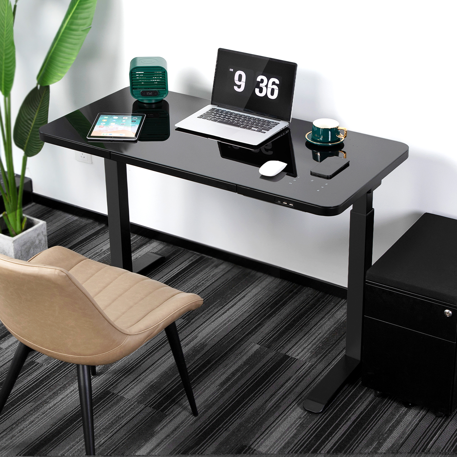Buy AIMEZO Ergonomic Height Adjustable Glass Standing Desks with Drawer, Electric SitStand