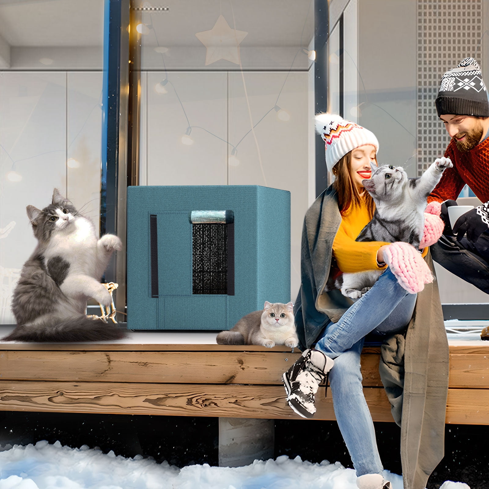 Xecessory Large Heated Cat House for Outdoor Cats in Winter, Waterproof Insulated Outdoor Cat House, Feral Cat Shelter with Heating Pad for Small Animals (Gray)