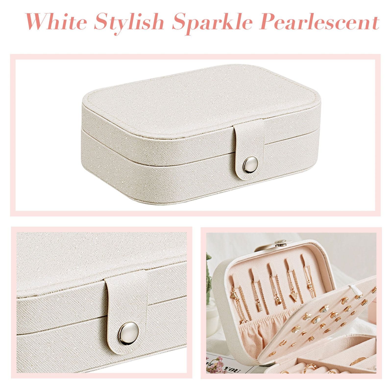 Ivory Double Layer Travel Jewelry Box with Necklace Storage, Ring Storage,  and Mirror - ACC088B