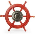 thumbnail image 4 of Nagina International Premium Pine Wood Deluxe Hand Crafted Pirate's Ship Wheel Porthole Time Tide Clock - Captain Maritime Beach Home Decor Gift (16 Inches), 4 of 6