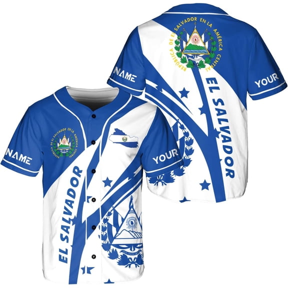 Personalized Name El Salvador Baseball Jersey Shirt El Salvador Flag Shirt Salvadorans Pride El Salvadoreña (S)