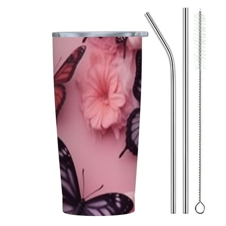 

Autua Butterflies Pink Background Aestheticism 20oz Car Tumbler with Straw 304 Stainless Steel for Ice Drinks and Hot Beverage Coffee Cup 20oz