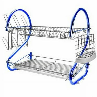 MegaChef 16 Inch Two Shelf Dish Rack in Blue
