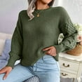 thumbnail image 6 of Women'S Solid Knit Cable Sweater Casual Long Lantern Sleeve Pullover Crew Neck Knitted Tops  Green S, 6 of 8