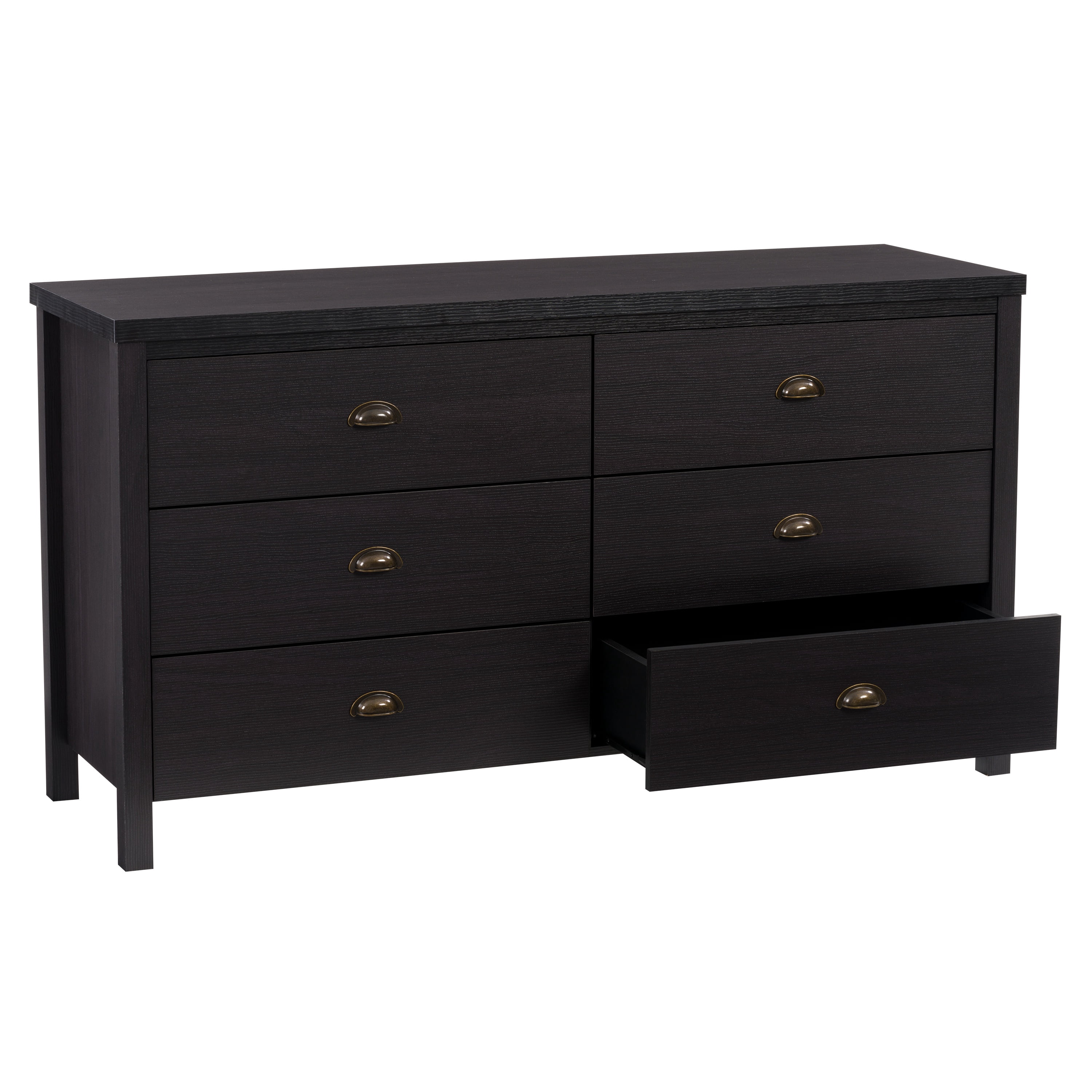 Commode CorLiving Boston moderne en bois d'ingénierie, 6 tiroirs larges pour adulte avec tiroirs emboîtables, noire