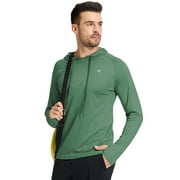 Muvtei Mens UPF 50+ Long Sleeve Sunscreen Hoodie UV Sun Protection Hoodie with Thumbholes for Workout Fishing Hiking Sports Long Sleeve Hoodie Olive Green L