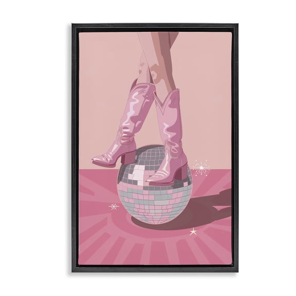 Stupell Industries Contemporary Pink Disco Cowgirl Balancing Black Floating Frame Canvas Art, 17 x 25, by LSR Design Studio