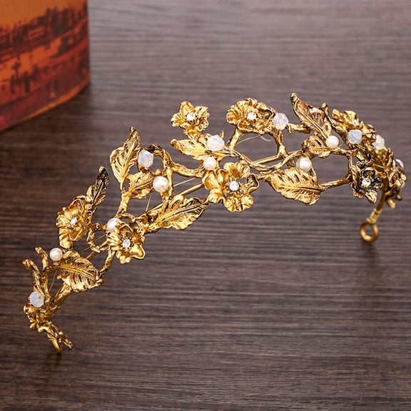 Soimiss Chic Golden Bridal Tiara Crown Lightweight Wedding Hair Accessory with Gorgeous Shine