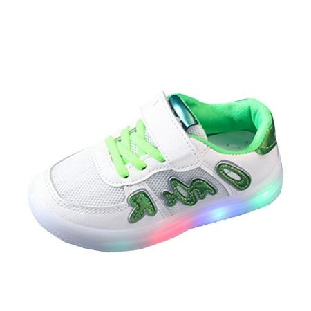 ZHAGHMIN Light Up Mesh Running Shoes for Kids Boys Girls Breathable and Comfortable Sneakers Toddler Inside Shoes Flats for Toddler Girls Green Size28