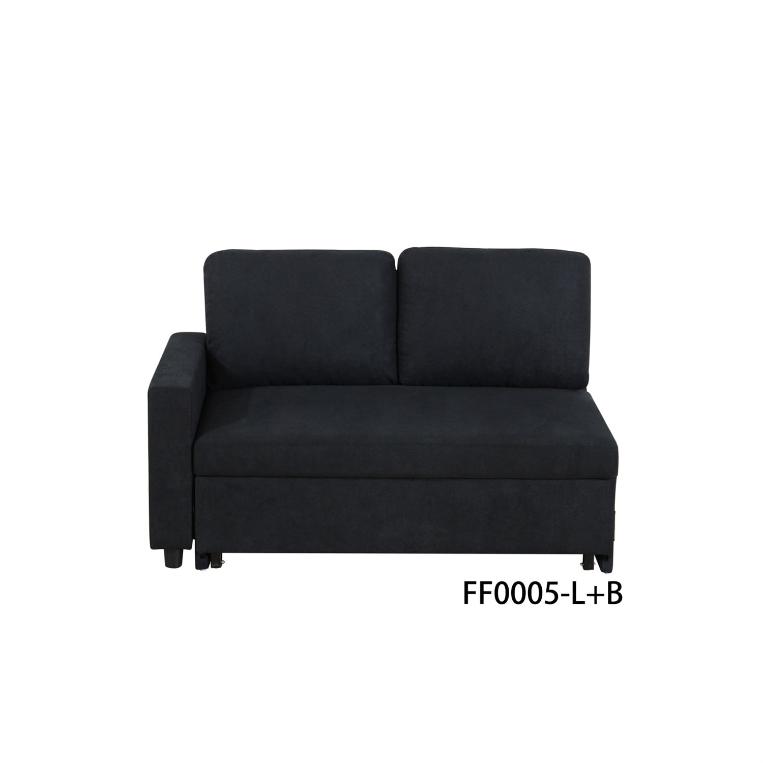 Hommoo Flannelette Reversible L-Shaped Sleeper Sofa Bed, Modern Sectional Couch Sofa Bed with Storage, Pull-Out Couch Sofa for Living Room, Bedroom and Office, Black