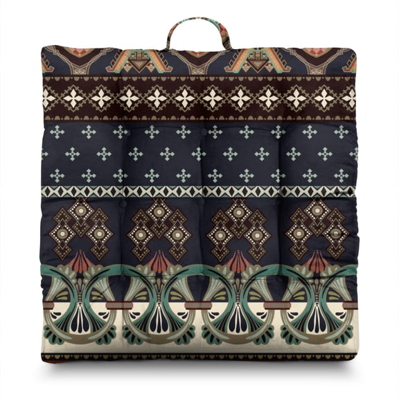 Bohemian Ethnic Rustic 24" Oversized Zabuton Floor Cushion - Colorful Hippie Exotic Meditation Seat with 9-Point Stitching, Earthy Tribal Style for Home Decor & Relaxation