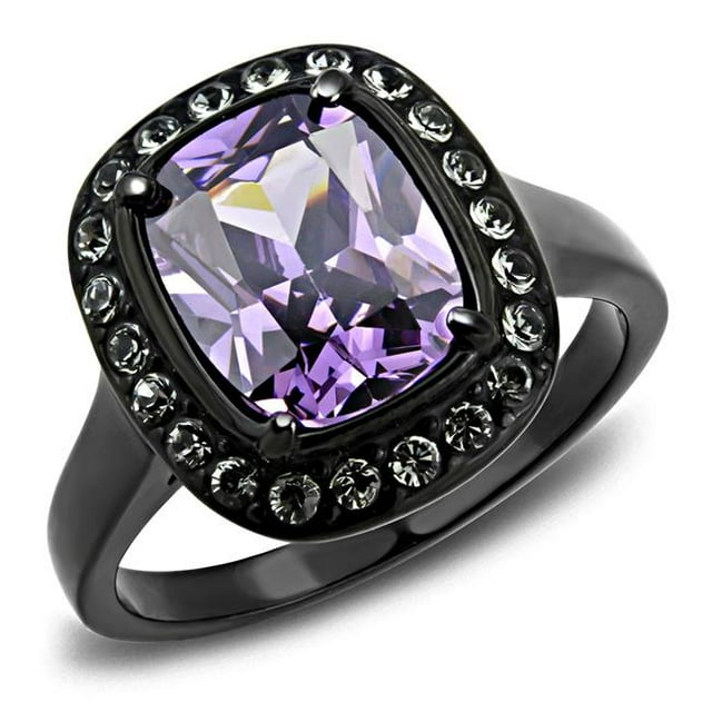 Alamode TK3512-8 Bague en Acier Inoxydable Noire IP pour Femmes avec Grade AAA CZ en Améthyste - Taille 8