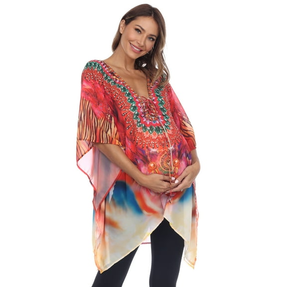 White Mark Women's Maternity Short Caftan with Tie-up Neckline