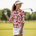 thumbnail image 5 of HUIACONG Red Heart Love Print Tennis Tops with Zipper Polyester Spandex Fabric with Comfortable Womens 3/4 Sleeve Golf Shirts for Ladies, 5 of 10