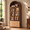 Wood-Brown, variant on HLR 70" Tall Arched Bookshelf, Kitchen Pantry Storage Cabinet, 4-Tier Bookcase with 2 Doors for Living Room, Kitchen, Home Office, Black