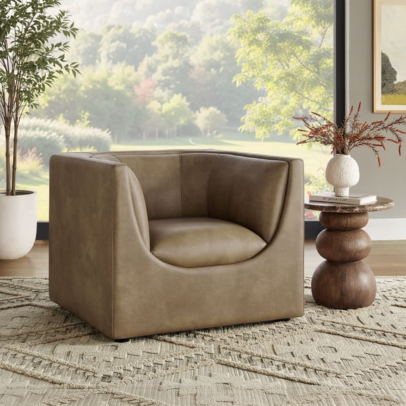 Modway Hilda Curved Back Vegan Leather Upholstered Armchair in Mushroom