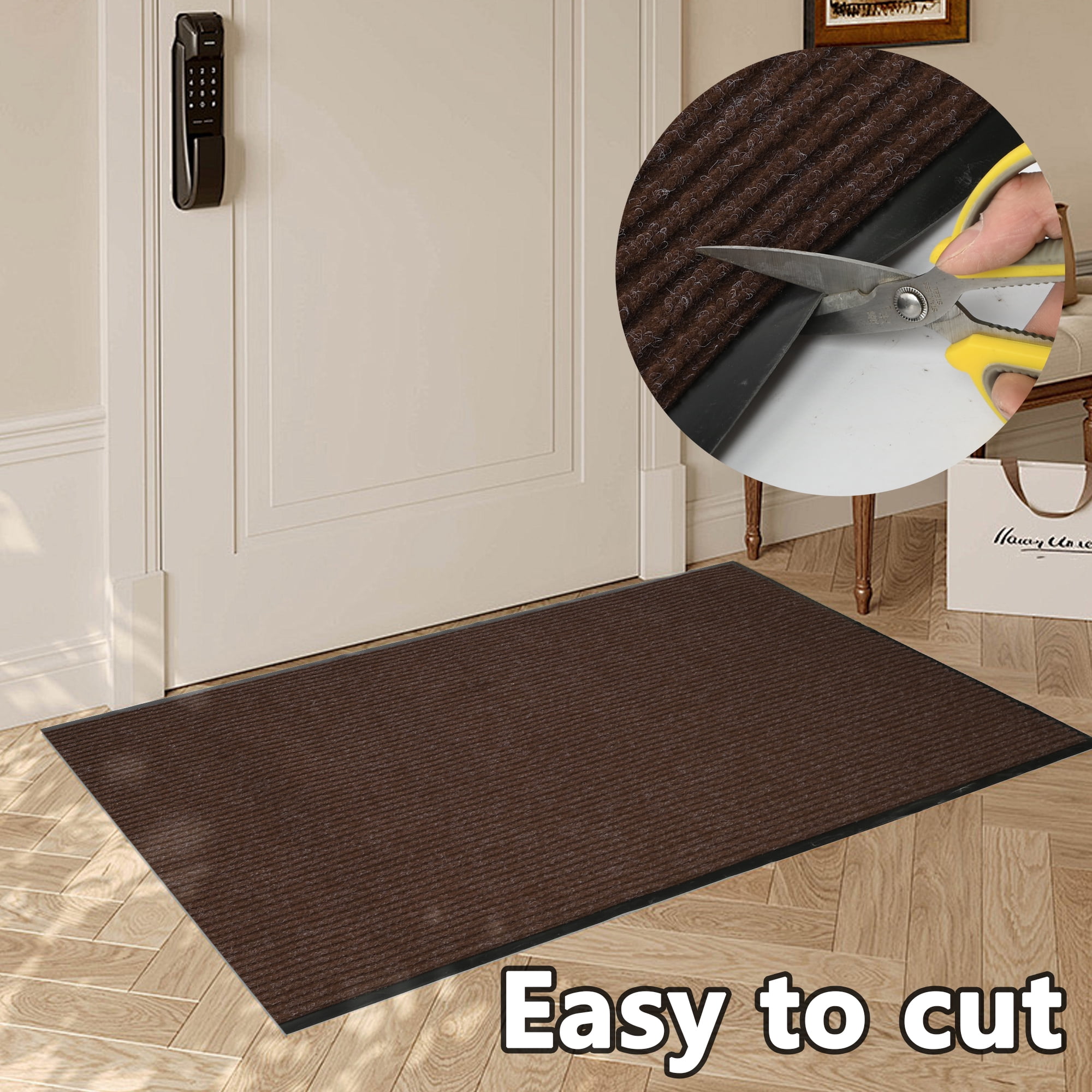 WANLISELL 3 x 16 ft Commercial Carpet, Non-Slip Entrance Stripe Mat, Indoor Outdoor Hallway Runner Rug, Brown