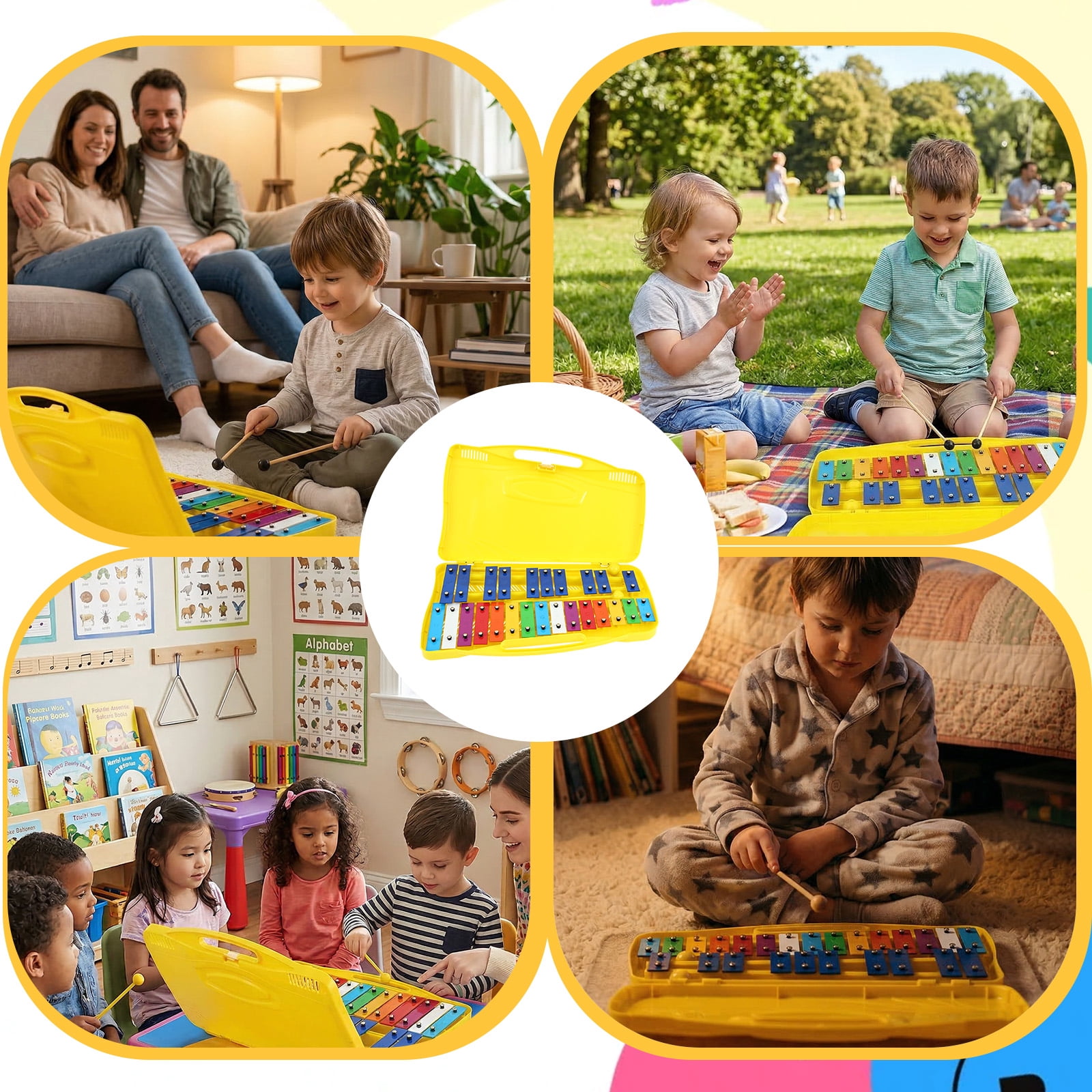 Grusce 25 Tone Xylophone Glockenspiel Colorful Wooden Xylophone with 2 Mallet Music Instrument for Beginner and Music Education