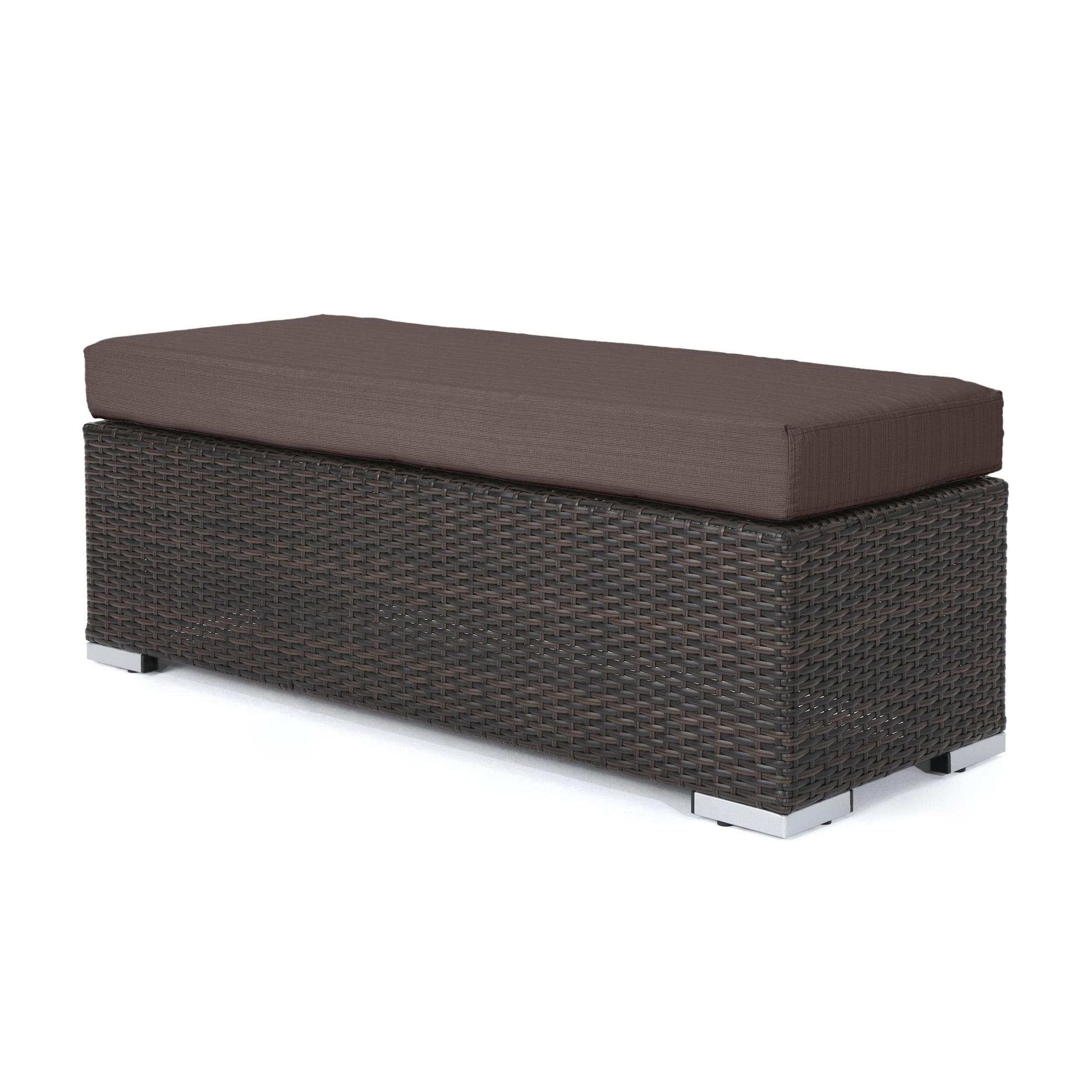 Christopher Knight Home 46.5'' Outdoor Wicker Bench with Cushion, Metal Frame, Brown