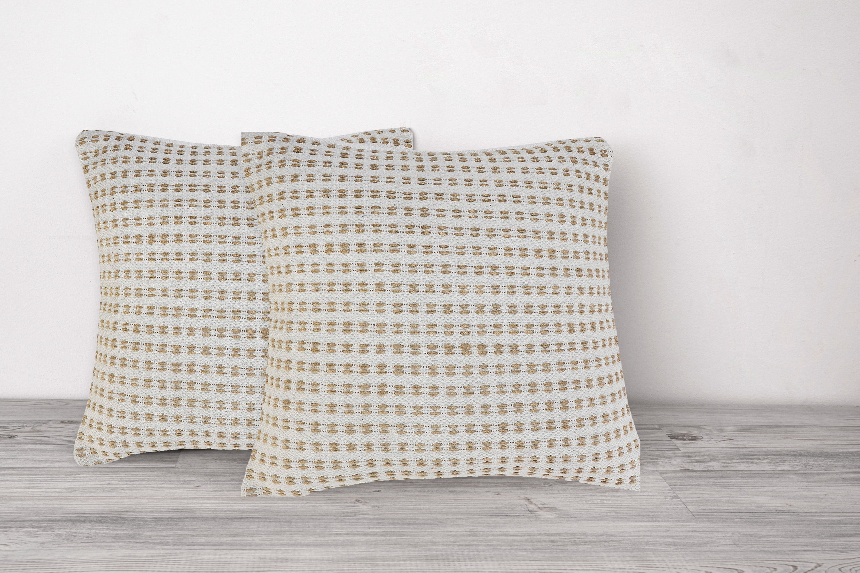 LR Home Sadie Set of 2 20" x 20" White/Tan Cotton and Jute Adult Decorative Throw Pillow Set