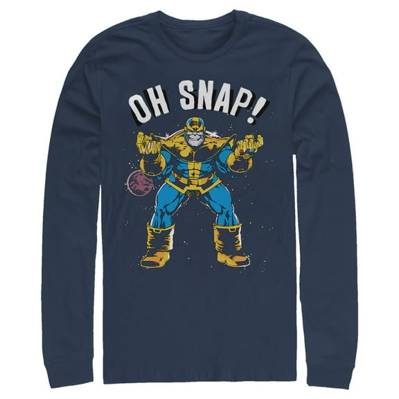 Men's Marvel Thanos Retro Oh Snap  Long Sleeve Shirt Navy Blue 2X Large