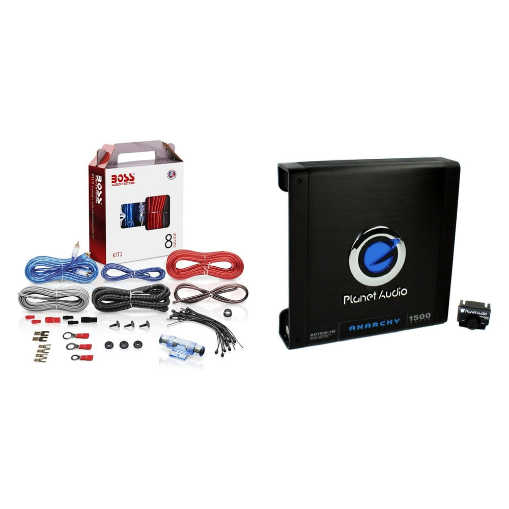 Planet Audio AC15001M Car Audio Amplifier with Remote & BOSS 8 Gauge