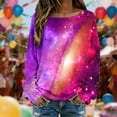 thumbnail image 2 of Women's Oversized Tops Fashion Galaxy Printed Crew Neck Long Sleeve Ribbed Knit Shirts Dressy Casual Trendy Loose Blouses, 2 of 5