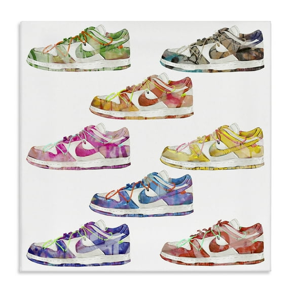 Stupell Industries Modern Rainbow Sneakers Beauty & Fashion Painting Gallery Wrapped Canvas Art Print Wall Art, 17 x 17