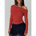 thumbnail image 6 of Michellecmm Women's Off-Shoulder Tops Trendy Asymmetrical Solid Color Ruched Long Sleeves Shirts Fall Blouses for Streetwear, 6 of 8