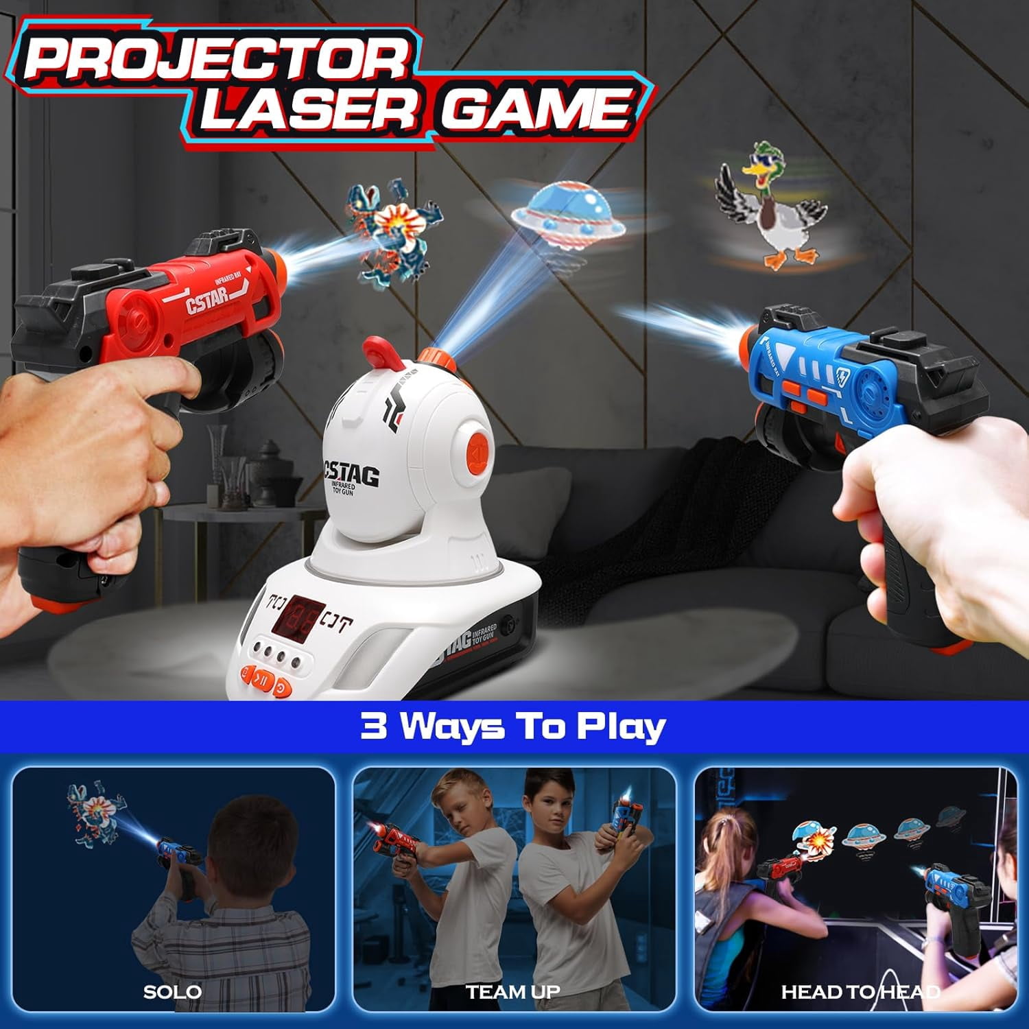 TERRAMUS Infrared Laser Tag Set with Projector - 2 Player Mini Laser Tag Guns, Multi-Mode Laser Gaming, Indoor & Outdoor Fun, Ages 3-6+