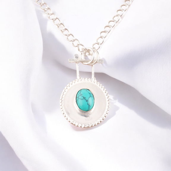 Blue Turquoise Pendant 925 Sterling Silver Jewelry