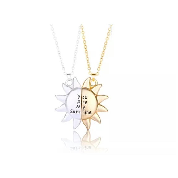 HOOUN 2 Pcs Magnet Broken Heart Best Friend Sunflower Couple Friendship Necklace Gift-Gold Silver